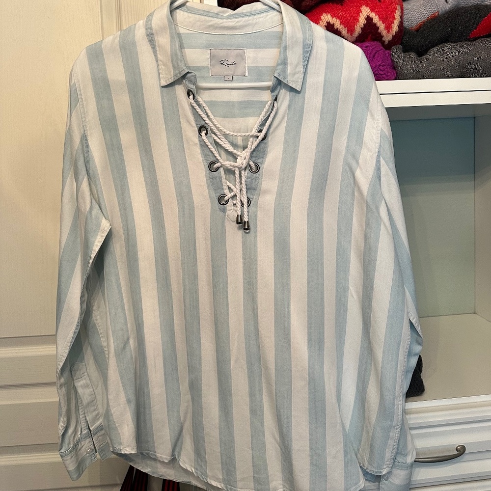 Rails Uli Lace-Up Top In Block Stripe - Blue Whit… - image 4